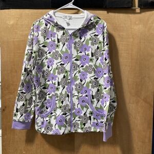 Euro Joy Women's Floral Zip Up Hooded Sweatshirt Size Medium